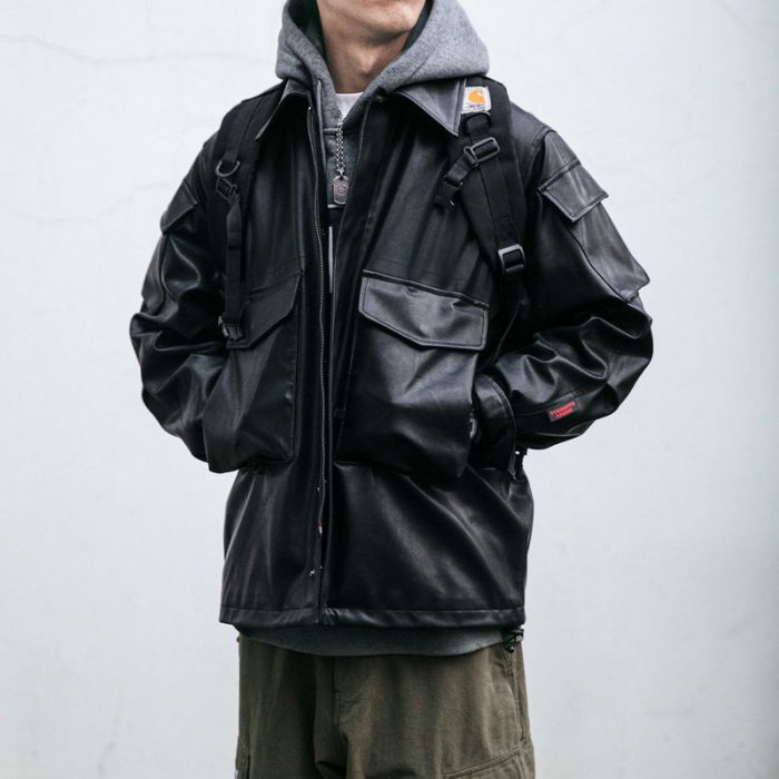 Men's Vintage Loose Leather Jacket - Image 2
