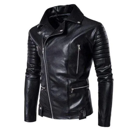 Mens Black Motorcycle Leather Jacket - custom OEM apparel by TRANSION