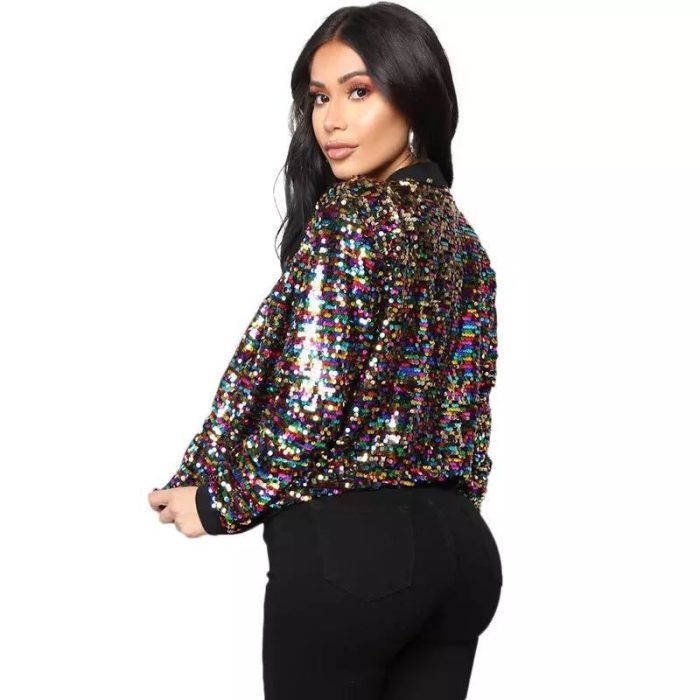 Women Color-Blocking Sequined Cropped Jacket - Image 7