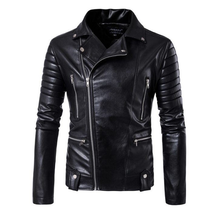 Mens Black Motorcycle Leather Jacket - Image 3