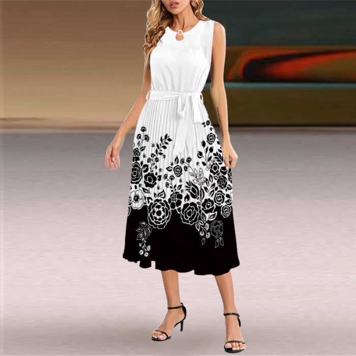 2023 Summer Women's Fashion Sexy Digital Printing V-neck Sleeveless Long Dress with Pockets European and American Dresses - Image 5