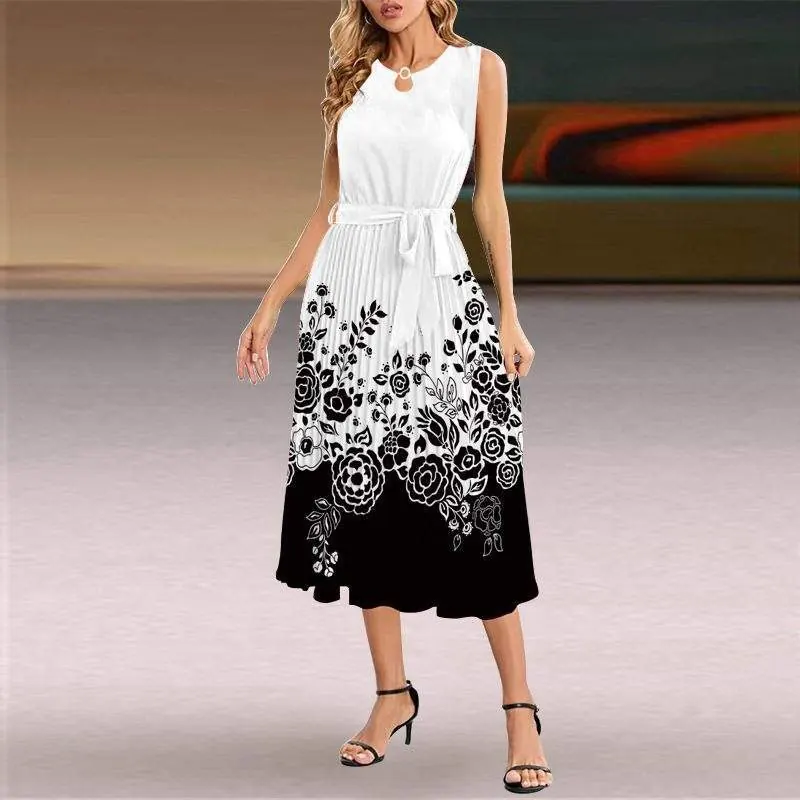 Summer Women's Fashion Sexy Digital Printing V-neck Sleeveless Long Dress with Pockets European and American Dresses - product detail image 6 by TRANSION