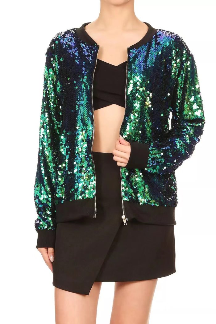 Women Color-Blocking Sequined Cropped Jacket - Image 5