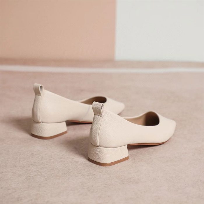Casual pointed-toe fashion one-foot chunky heel leather shoes - Image 2