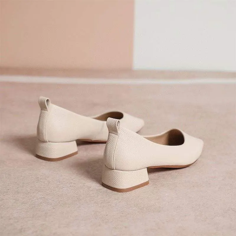 Casual pointed-toe fashion one-foot chunky heel leather shoes - product detail image 9 by TRANSION
