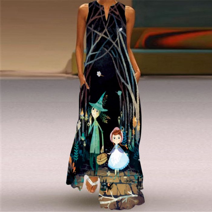 2023 Summer Women's Fashion Sexy Digital Printing V-neck Sleeveless Long Dress with Pockets European and American Dresses - Image 6