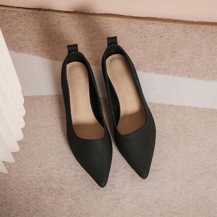 Casual pointed-toe fashion one-foot chunky heel leather shoes - Image 10
