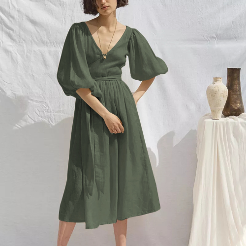 Custom Logo Summer Cotton Linen Women's dress