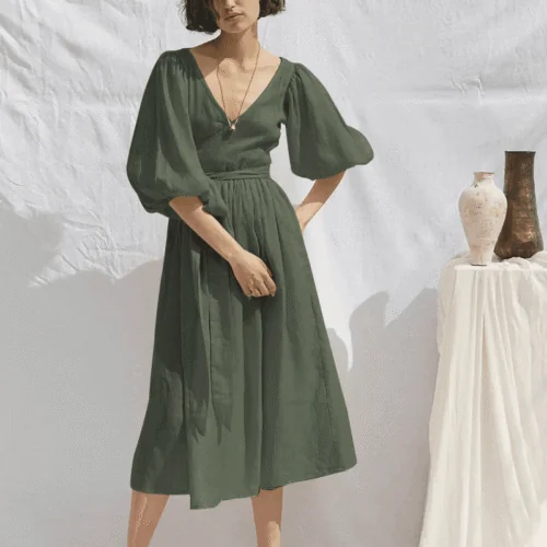 Custom Logo Summer Cotton Linen Women's dress - custom OEM apparel by TRANSION