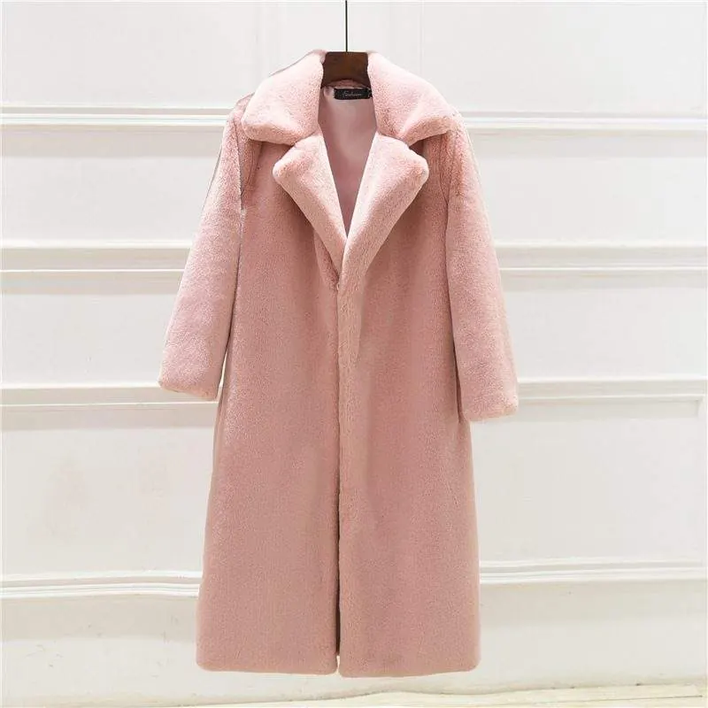 New Ladies Faux Rex Rabbit Fur Long Coat TRANSION FAUX FUR - product detail image 2 by TRANSION