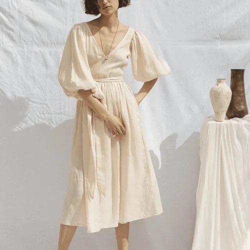 Custom Logo Summer Cotton Linen Women's dress - product detail image 3 by TRANSION