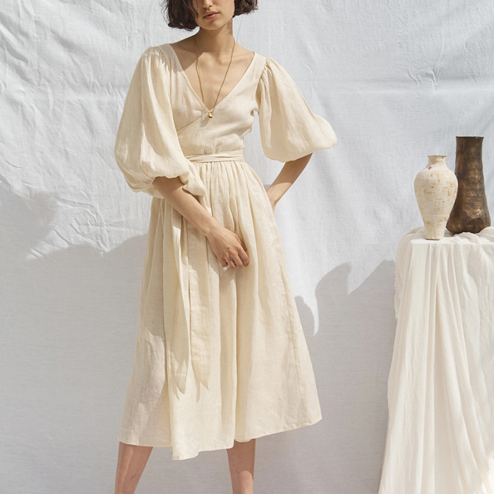 Custom Logo Summer Cotton Linen Women's dress - Image 2
