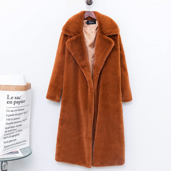 New Ladies Faux Rex Rabbit Fur Long Coat TRANSION FAUX FUR - Image 2