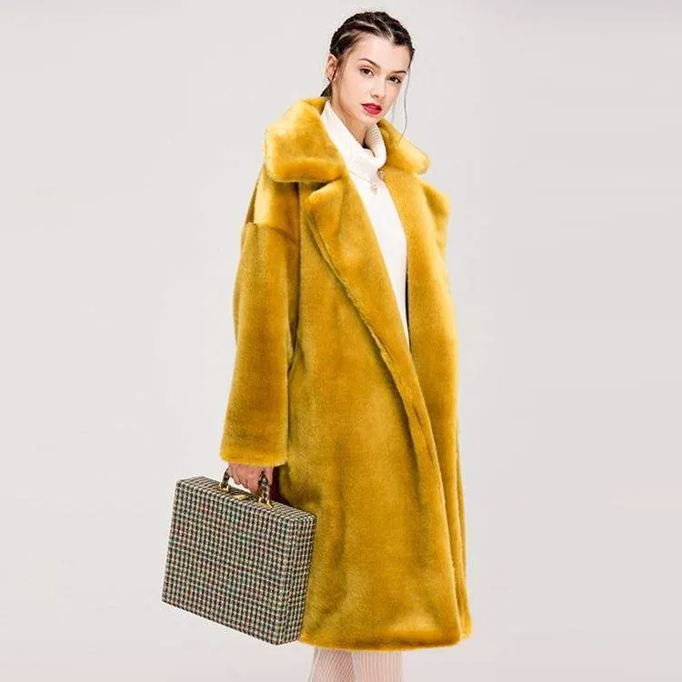 New Ladies Faux Rex Rabbit Fur Long Coat TRANSION FAUX FUR - custom OEM apparel by TRANSION