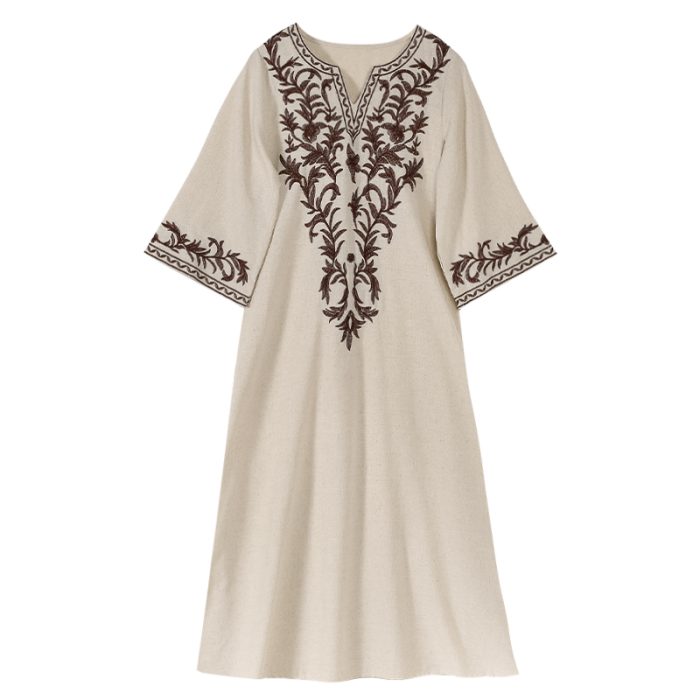 Embroidered cotton and linen dress - Image 2