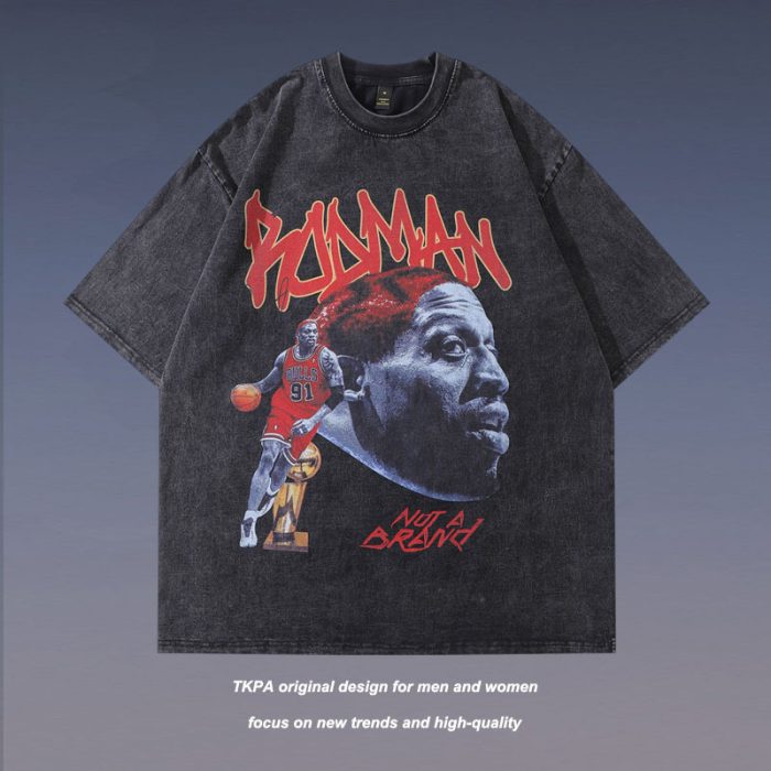 Retro distressed washed cartoon print short-sleeved hip-hop T-shirt - Image 3