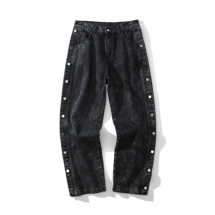 Washed old side button green daddy pants tide brand hip-hop loose men's jeans - Image 2