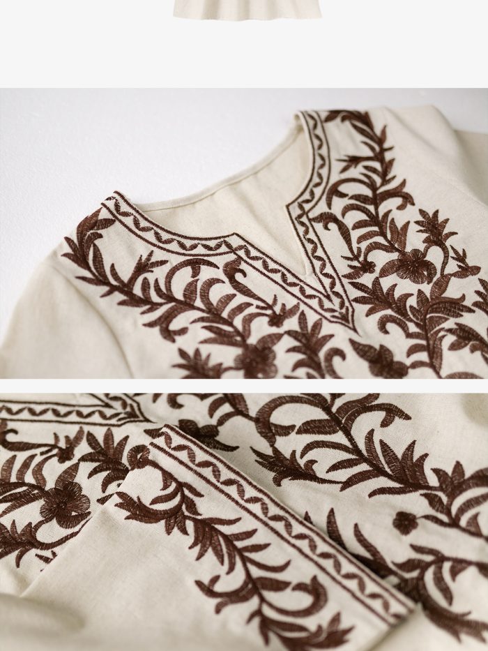 Embroidered cotton and linen dress - Image 3