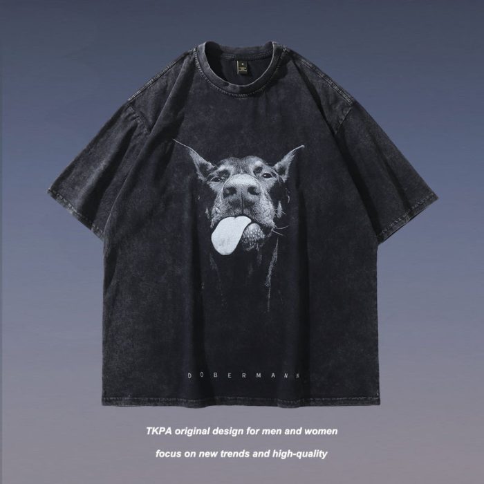 Retro distressed washed cartoon print short-sleeved hip-hop T-shirt - Image 2