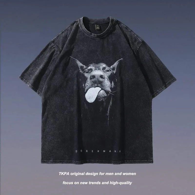 Retro distressed washed cartoon print short-sleeved hip-hop T-shirt - product detail image 29 by TRANSION