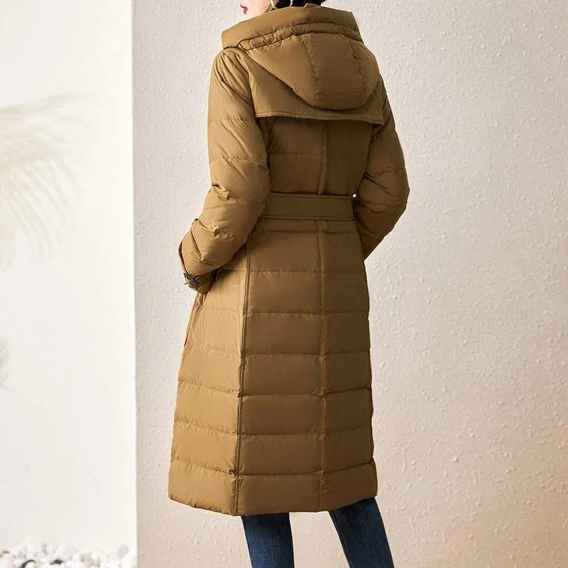 Women's long warm 90 white duck down jacket - product detail image 1 by TRANSION