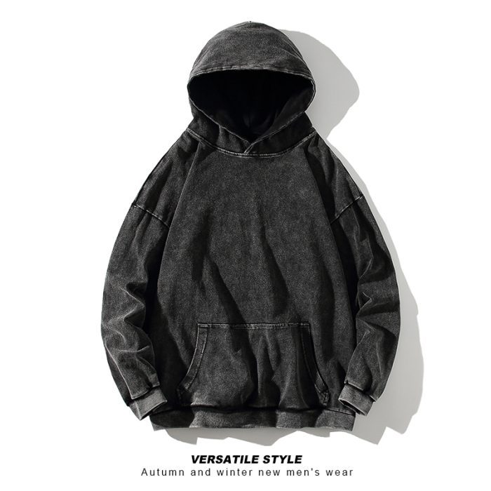 Smoke Gray Heavy Wash Distressed Hoodie