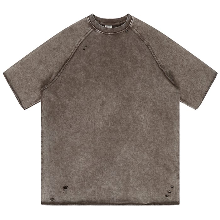 320G Heavy Duty Washed and Done Raw Edge Torn Loose T-Shirt