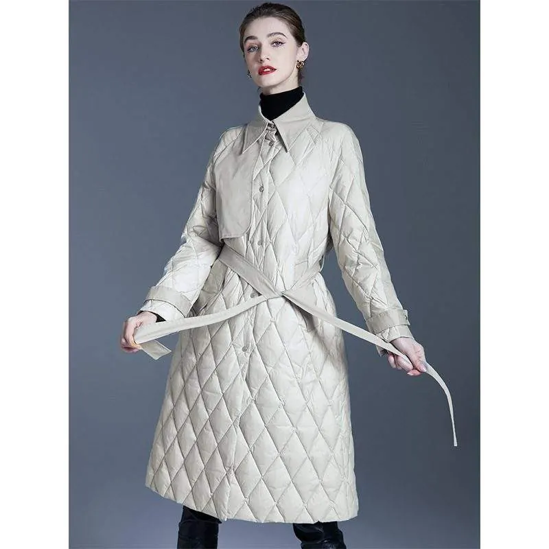 Women’s long warm diamond down jacket - product detail image 1 by TRANSION