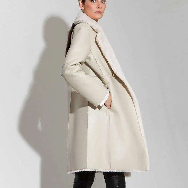Soft and Warm Vegan Mink Fur Reversible Coat - product detail image 1 by TRANSION