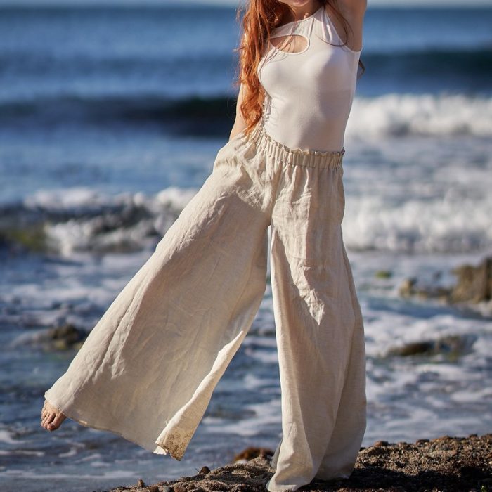 Summer pure linen loose wide-leg pants