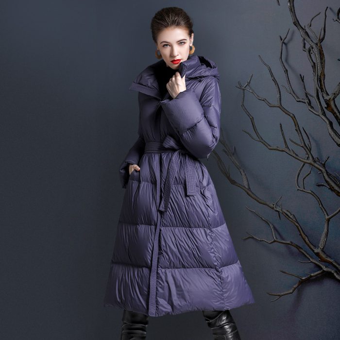 Women's long warm Hoodie 90 white duck down jacket - Image 4