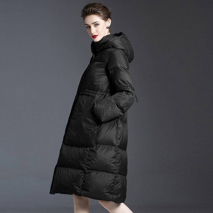 Women's long warm Hoodie 90 white duck down jacket - Image 3