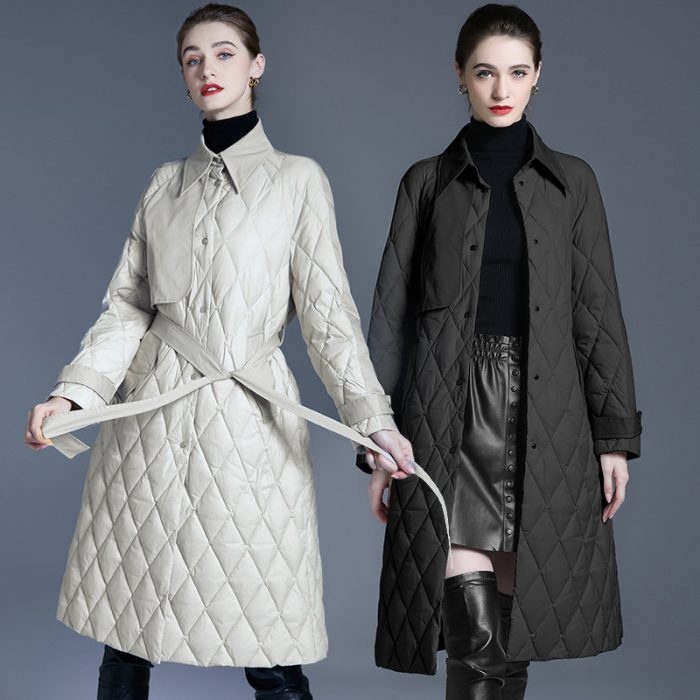 Women’s long warm diamond down jacket - Image 3