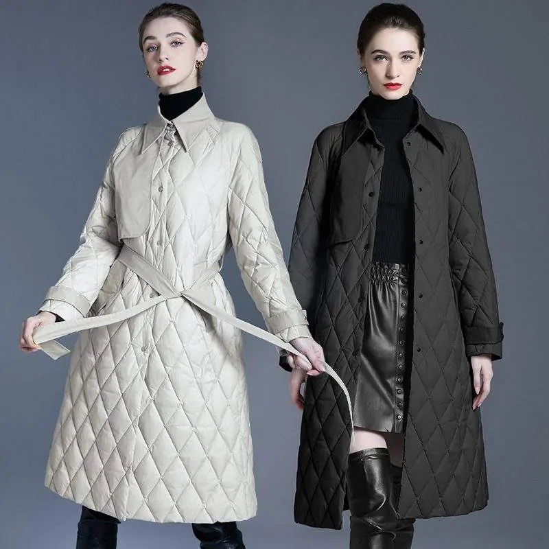 Women’s long warm diamond down jacket - product detail image 2 by TRANSION