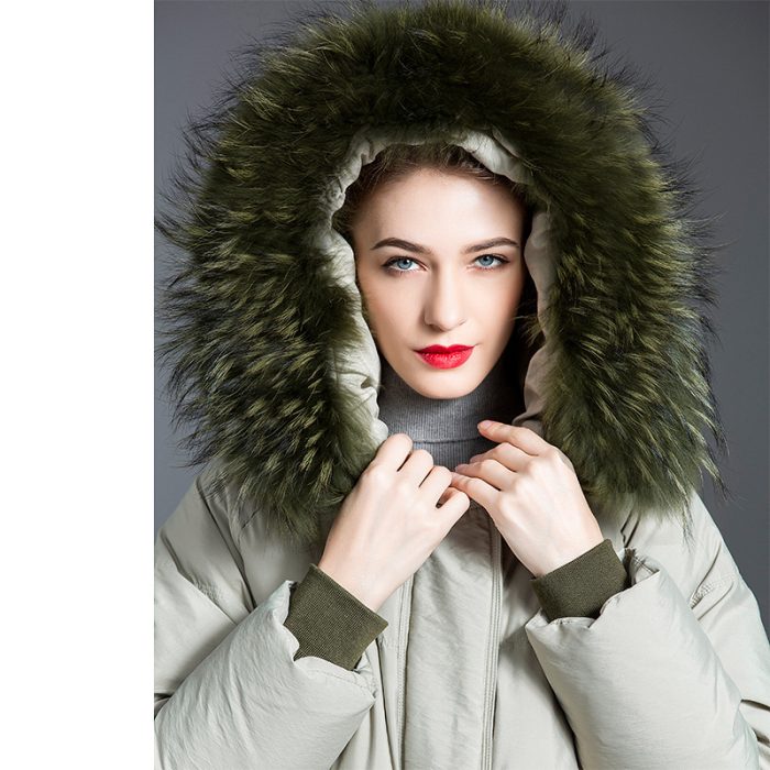 Thick mid-length duck down jacket with raccoon fur collar - Image 3