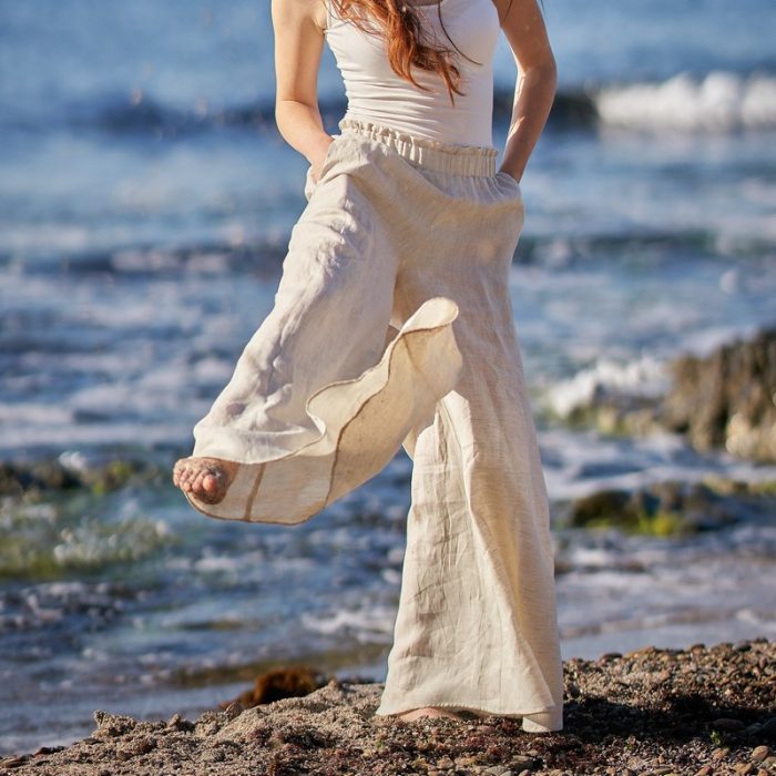 Summer pure linen loose wide-leg pants - Image 5