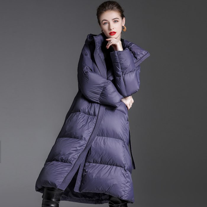 Women's long warm Hoodie 90 white duck down jacket - Image 3