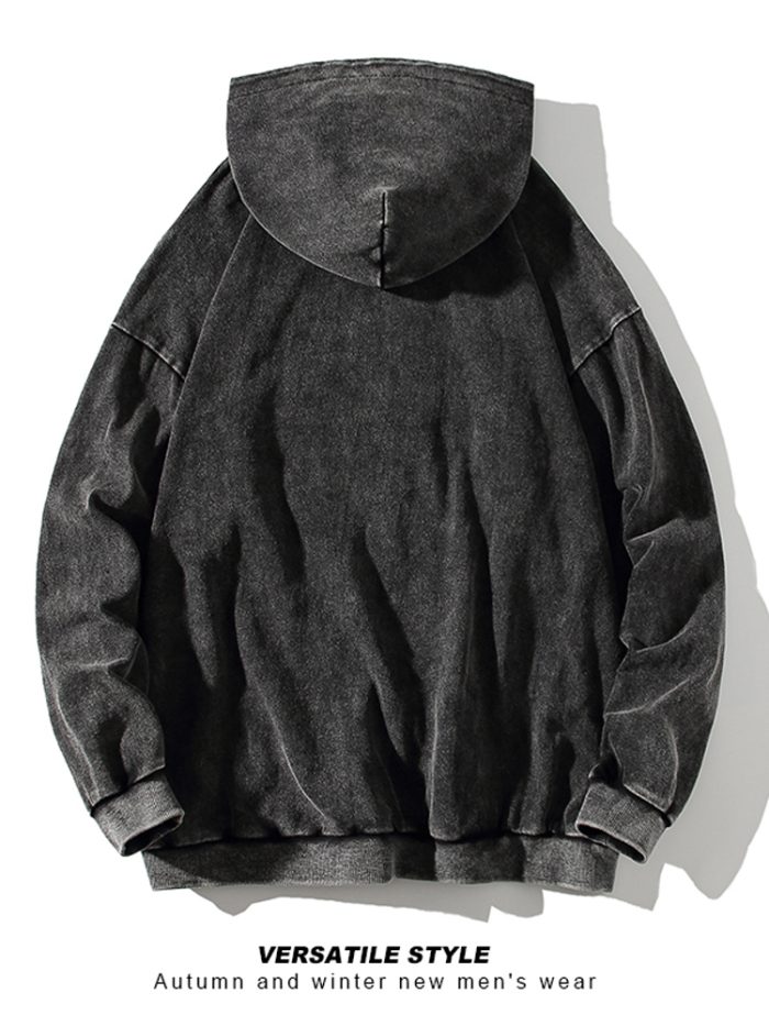 Smoke Gray Heavy Wash Distressed Hoodie - Image 3