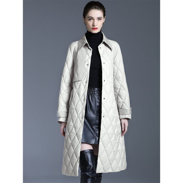 Women’s long warm diamond down jacket