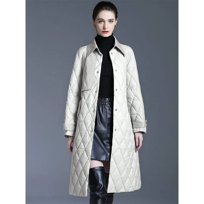 Women’s long warm diamond down jacket - custom OEM apparel by TRANSION