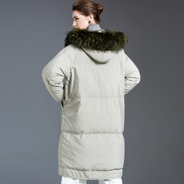 Thick mid-length duck down jacket with raccoon fur collar - Image 2