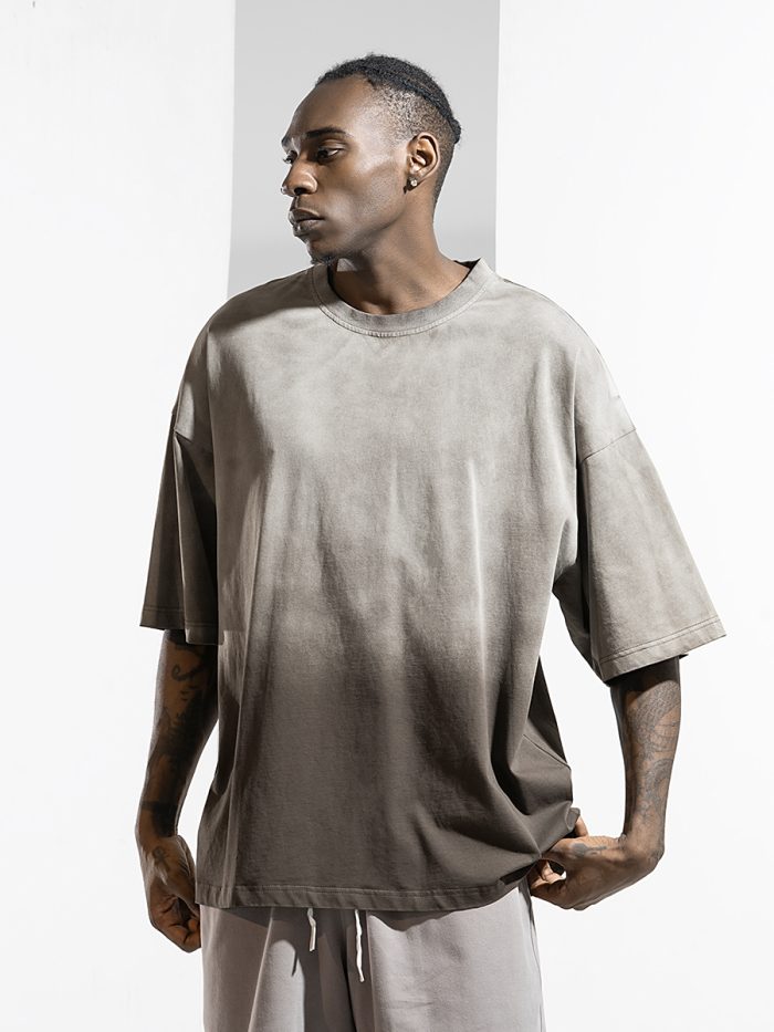 Retro cotton short-sleeved fried color gradient heavyweight T-shirt - Image 4