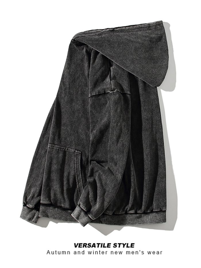 Smoke Gray Heavy Wash Distressed Hoodie - Image 4