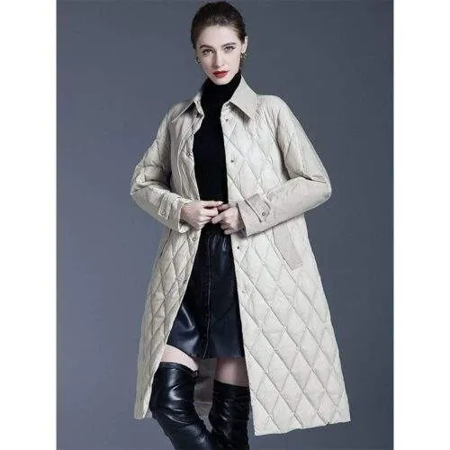Women’s long warm diamond down jacket - product detail image 3 by TRANSION