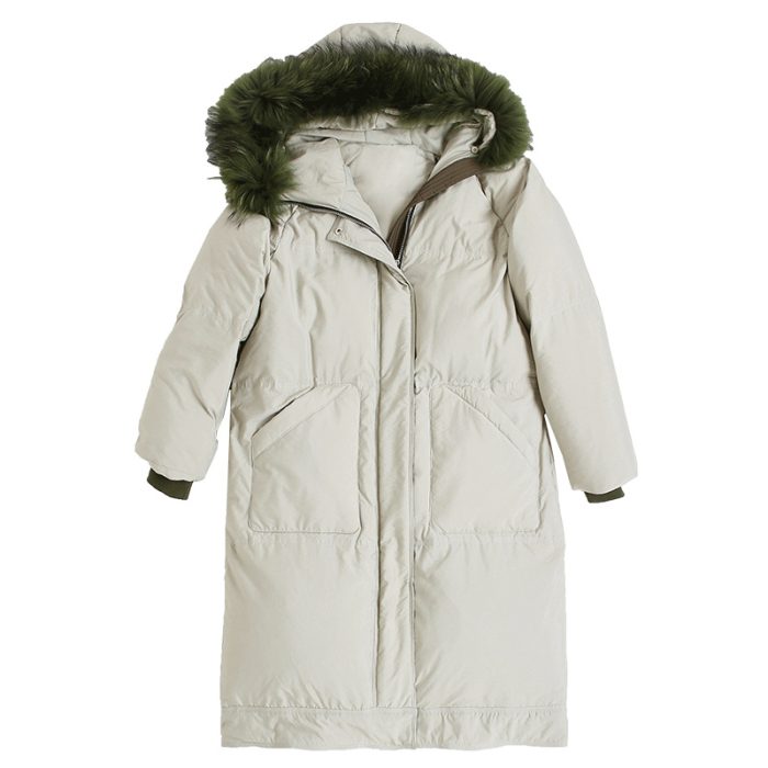 Thick mid-length duck down jacket with raccoon fur collar - Image 4