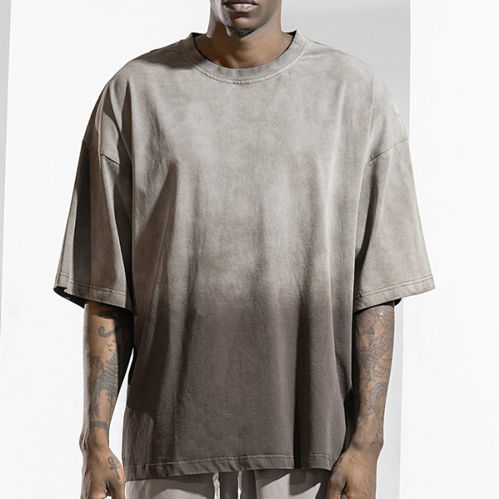 Retro cotton short-sleeved fried color gradient heavyweight T-shirt