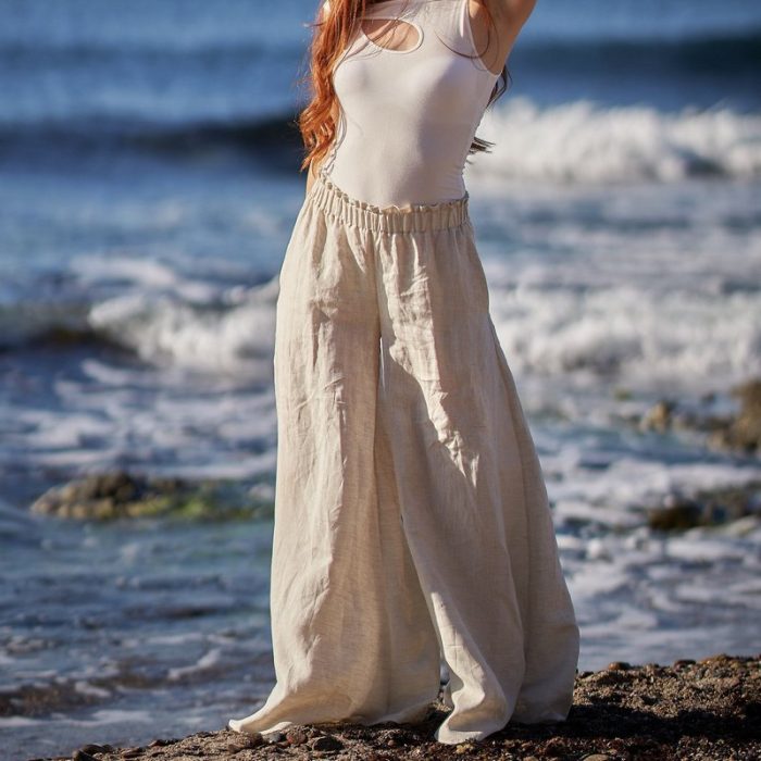 Summer pure linen loose wide-leg pants - Image 2