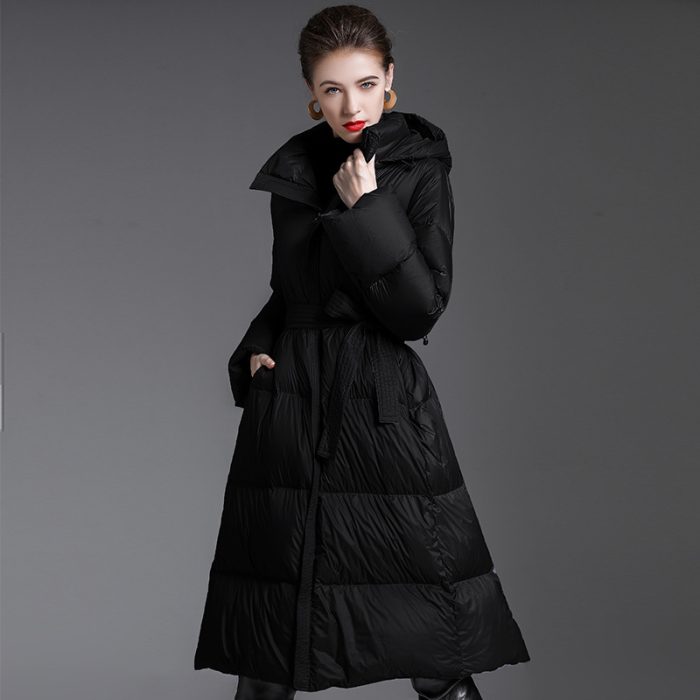 Women's long warm Hoodie 90 white duck down jacket - Image 2