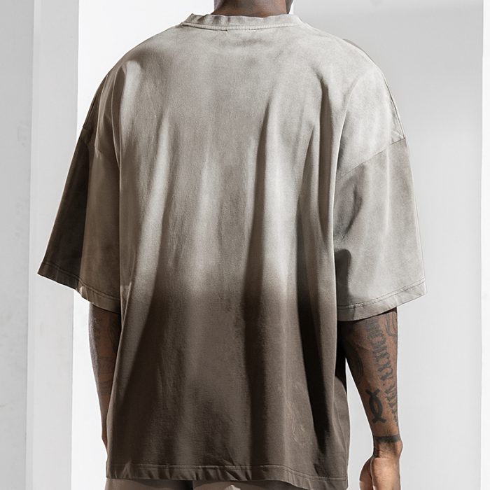 Retro cotton short-sleeved fried color gradient heavyweight T-shirt - Image 2