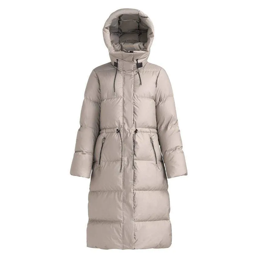 Women's long warm hooded 90 white goose down jacket - product detail image 5 by TRANSION